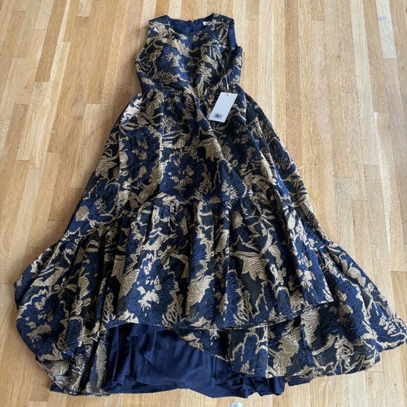 NWT | Mac Duggal Women's Brocade High-Low Gown Midnight Blue and Gold Sz 12 - Picture 5 of 5
